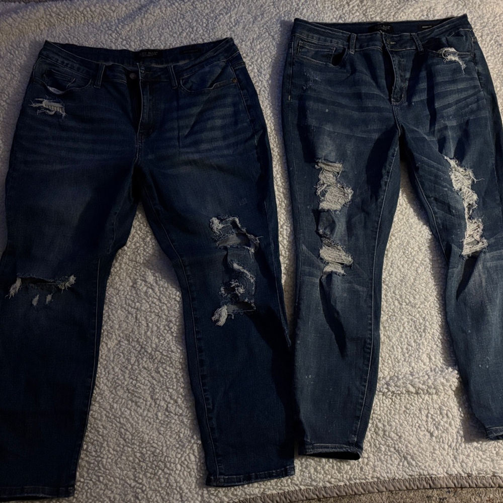 Judy Blue Boyfriend and Skinny Fit Distressed Denim Jeans